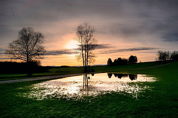 eng, græs, vand, trug, himmel, landskab, natur, Tyskland, bayern, humør, rolige