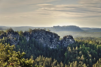 rock, rock Formation, elbe Sandstone Mountains, saxon Switzerland, bastion, haze, outlook, panorama, sandstone, climbing Wall, lighting Mood