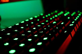 mekanisk tastatur, Bakgrunnsbelyst tastatur, grønne ledede lys, spilltastatur, glødende effekt, Nærbilde-tastatur, levende lys, slått på tastaturet, Tastaturbelysning, data-tastatur, ledet tastatur