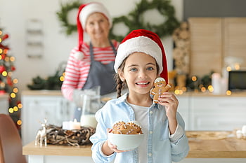 Vánoce, dívka, cookie, perník, muž, kuchyně, Dovolená, pečení, dezert, generací, čepice