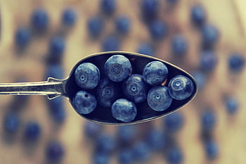 blueberries, spoon, fruit, breakfast, berry, fresh, cereal, meal, yummy, milk, healthy