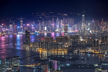 mrakodrapy, budov, přístav, panoráma, noční výhled, noc, město, přístav victoria, Hongkong, panoráma města, cestovat