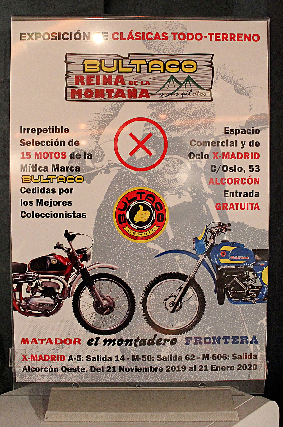 Bultaco, Klasické motocykly, výstava, terénní, matador, frontera, alcorcón, Španělsko, vinobraní kola, výstava motocyklů, plakát