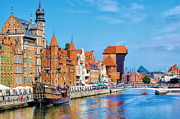 gdansk, townhouses, river, old Port, poland, old Town, architecture, city, monument, water Channel, waterway