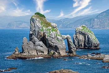 landscape, rocks, islet, nature, mountains, sea