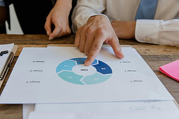 business strategy plan, close-up hands, pointing, circular diagram, paper, start, stages, office setting, business meeting, planning, document