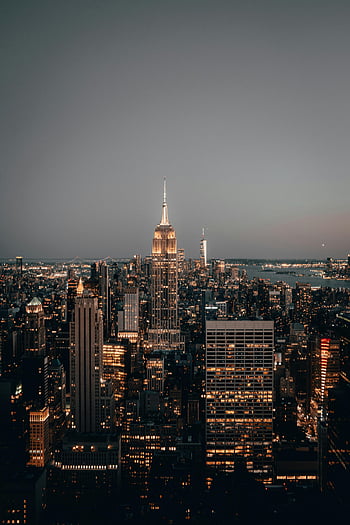 kota New York, kaki langit, Empire State Building, diterangi, senja, Cityscape, gedung pencakar langit, urban, pemandangan malam, megah, lampu