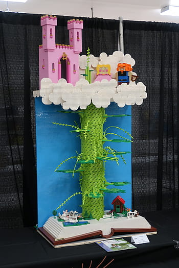 lego, castle, beanstalk, clouds, figures, display, BrickCon, 2018, event, construction, art