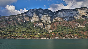 on The Shores Of Lake, rocks, mountain, panorama, peak, switzerland, alpine, distant View, water Surface, mountains, nature