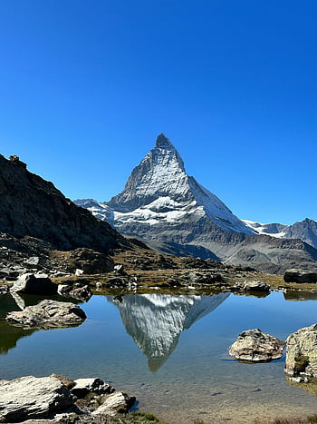 マターホーン、 イタリア、 スイス、 高山湖、 澄んだ青い空、 ツェルマット、 山の反射、 穏やかな風景、 雪に覆われたピーク、 自然の美、 旅行先