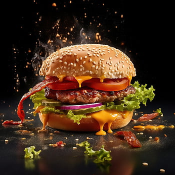 ai Generated, hamburger, burger, meat, vegetables, fresh, fast Food, food