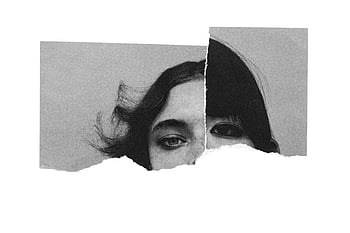 sort og hvid, Revet foto, kvindens øjne, monokrom, Kreativ collage, revet papir, kunstnerisk portræt, abstrakt kunst, sort / hvid collage, Monokrom collage, Øjendetaljer