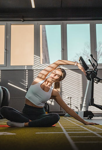 fitness, gym, kvinde, stretching, strække, wellness, dyrke motion, træning, yoga, meditation, lempelse