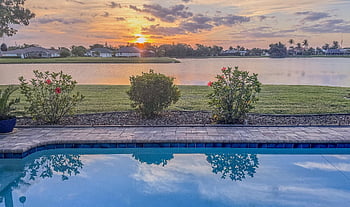 pool, flower Background, flowers, sunset, flower Wallpaper, beautiful Flowers, florida, sky, lake, nature