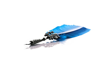 fountain Pen, quill, feather, pen, blue Quill, silver Pen, retro, old, traditional, writing, reflection