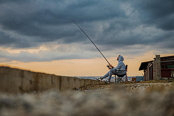 pêcheur, mer, poisson, ciel, nuageux, côte, la nature, paysage, pêche