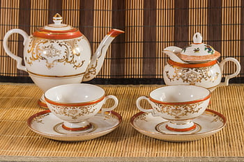 čaj, čajový set, jemný porcelán, čajové nádobí, pohár, nápoj, napít se