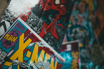 comic books, X-Men, Spider-Man, vibrant comics, Marvel Comics, close-up comics, comic collection, comic book covers, comic book art, comic book series, comic book characters