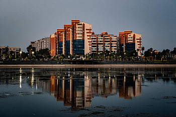river, buildings, reflection, night, antalya, turkey, konyaalti