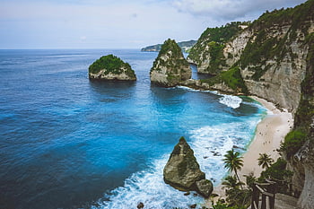 gyémánt strand, bali, Indonézia, sziklás formációk, türkizkék vizek, festői kilátás, tengerparti nappali, lélegzetelállító kilátás, trópusi tengerpart, óceáni kilátás, part menti táj