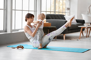 Yoga, Mama, Kind, Übung, Familie, weiblich, Spaß, Frau, Elternteil, zusammen, Ausbildung