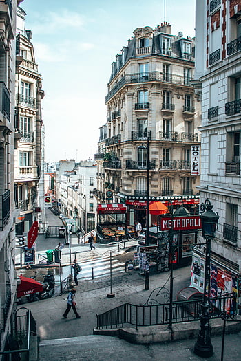 Montmartre, Paris, arsitektur klasik, Jalanan kota Paris, tampilan yang mempesona, bangunan prancis, Montmartre Prancis, Cityscape, pemandangan kota, jalan eropa, Atraksi Paris, kafe jalanan