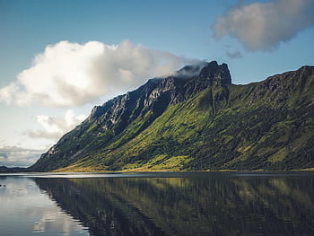 mountains, lake, reflection, fjord, norway, landscape, nature, sky, scandinavia, travel, panorama