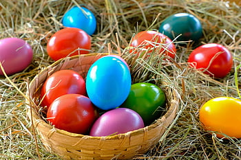 eggs, easter Eggs, basket, multicoloured, painted, easter Time, easter, meal, food