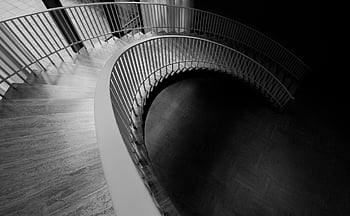 schody, křivka, architektura, točité schodiště, kroky, schodiště, interiér, Černý a bílý, Curling schody
