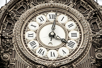 numeri romani, orologio analogico, 04:02, faccia dell'orologio ornato, dettagli intricati, avvicinamento, orologio rotondo, orologio vintage, orologio antico, Lancette dell'orologio, orologio decorativo