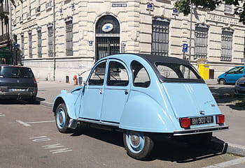 Citroen, 2cv, coche, vendimia, azul, Chalon sur Saone, calle, estacionado, la poste, edificio, Francia