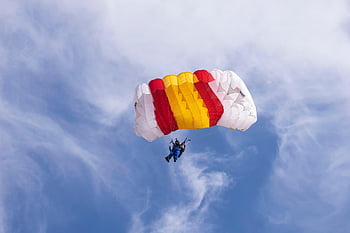 sky, parachute, parachutist, clouds, skydiver, military, soldier, nature, simulacrum, blue Sky