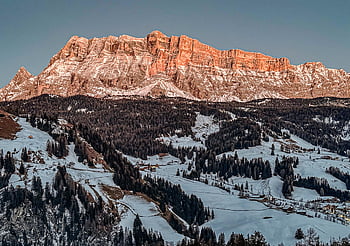 santa croce, dolomit, alpenglow, warisan dunia unesco, pemandangan musim dingin, salju, gunung, tyrol selatan, Italia, alam, matahari terbenam