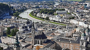 Rakousko, Salzburg, architektura, řeka, kostel, Pohled, staré Město