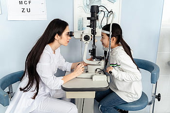 optometristin, görme testi, çocuk, tıbbi malzeme, içeriye, göz muayenesi, doktor, hasta, göz bakımı, sağlık hizmeti, klinik