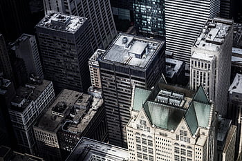 fotografi udara, bangunan, cakrawala chicago, gedung pencakar langit, tampak atas, Cityscape, arsitektur perkotaan, bangunan bertingkat tinggi, pusat kota chicago, Kaki langit yang dramatis, Arsitektur yang beragam