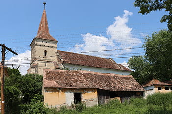 opevněný evangelický kostel, metis, SIBIU COUNTY, 14. století, západní věž, zvonice, 15. století, cimbuří, Obranné účely, stará opevnění, Emil Pircher