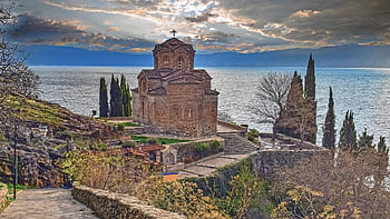 kostel, saint john ve společnosti kaneo, jezero, útes, sveti jovan kaneo, jezero ohrid, ohrid, severní Makedonie, náboženství, památník, mezník