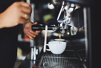 espresso machine, barista, coffee machine, café, close-up, making espresso, coffee cups, coffee shop, espresso extraction, coffee brewing, barista skills