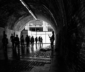 tunnel, chitarra, musicista, suonatore ambulante, persone, musica, prestazione