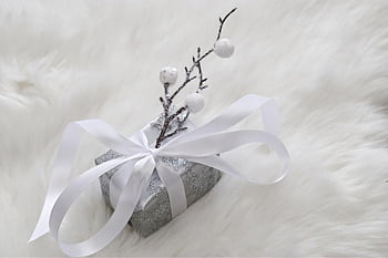 gift, present, ribbon, bow, christmas Gift, christmas, silver, packaging, winter, fur