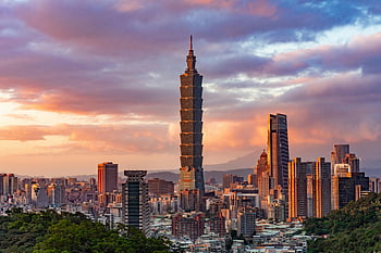 taipei 101, tramonto, paesaggio urbano, orizzonte, Taiwan, vista urbana, grattacielo, vivace, sera, architettura, punto di riferimento