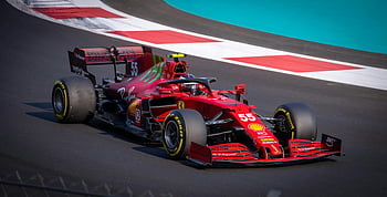 red racing car, asphalt circuit, dynamic motion, precision, Formula 1, Ferrari, racing, speed, motorsport, track, car racing