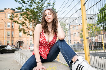 fricchettone, ragazza, città, moda, donna, all'aperto, posa, modellismo, brunetta, bellezza, viso
