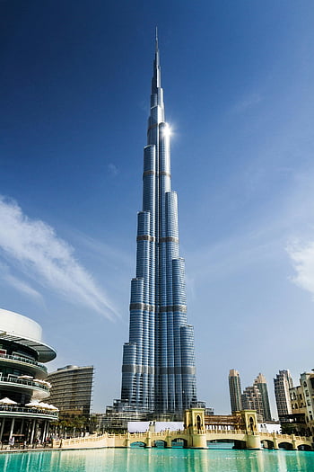 burj khalifa, Dubaj, výšková budova, jasné modré nebe, Denní pohled, moderní architektura, kultovní mezník, Spojené arabské emiráty, nejvyšší budova, městské panorama, modrá a šedá