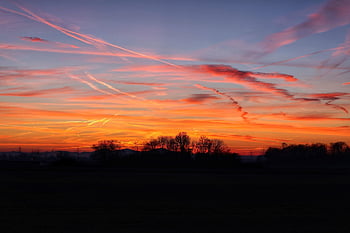 sunrise, clouds, landscape, nature, trees, cold, outdoors, sunset, dusk