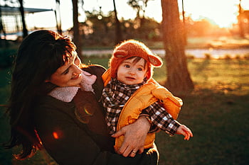 happy woman, son, park, sunset, mother, cute toddler, enjoying time, together, outdoor, family moment, nature