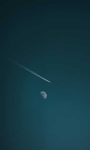 Flugzeugspur, leuchtender Mond, dunkler Himmel, Jet-Stream, Nachthimmel, Mond, Flugzeug, Weg, Nacht-, Himmel, majestätisch