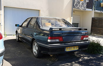peugeot, 405, MI16, 1993, auto, zpětný pohled, poznávací značka, chalon sur saone, Francie, sedan, vinobraní