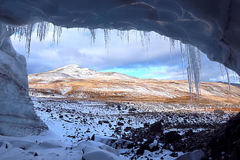 kamchatka, cave, winter, icicles, mountains, first Snow, landscape, sneznik, geology, glacier, nature